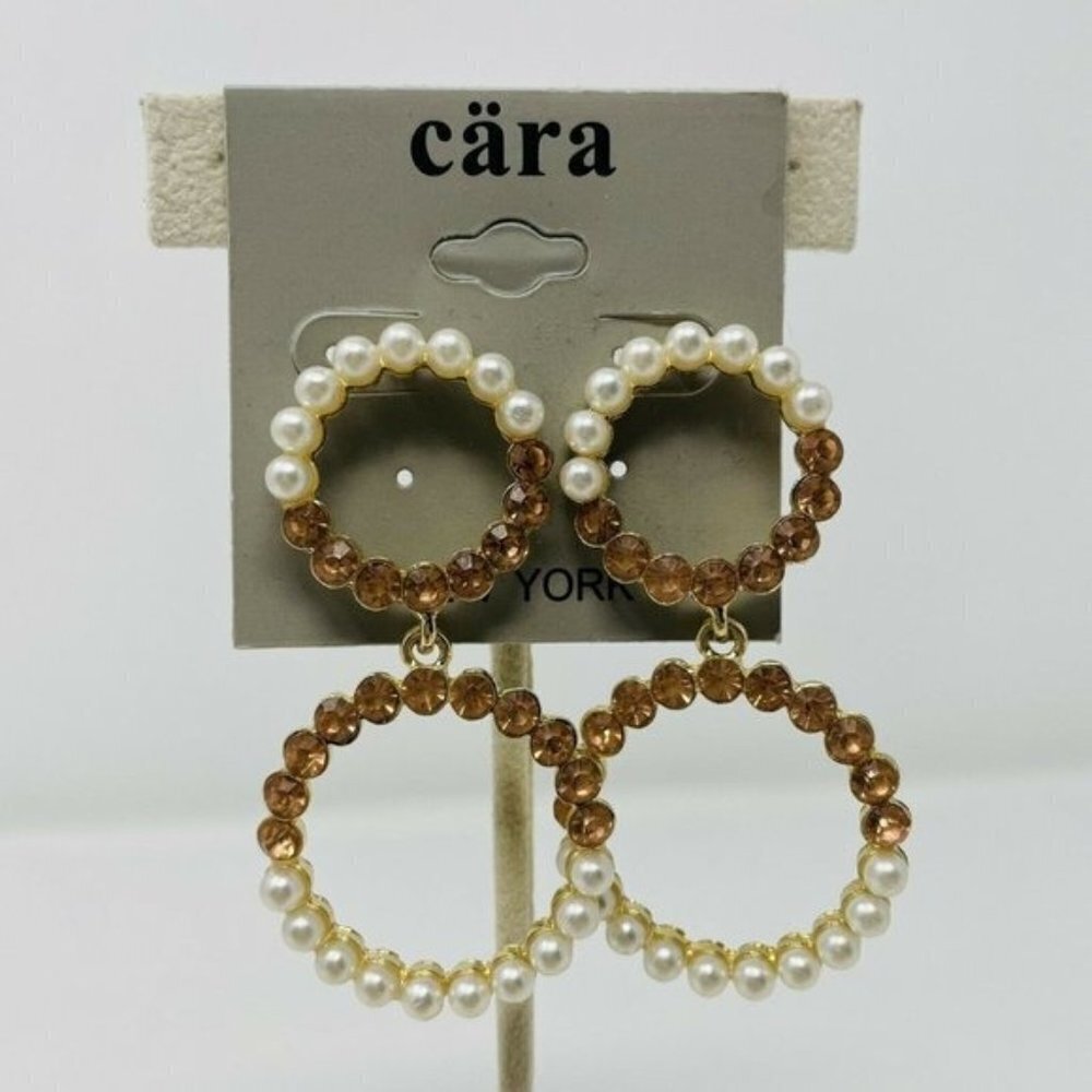 Cara Accessories Womens Double Sphere Earrings Dangle Drop Faux Pearl Rhinestone